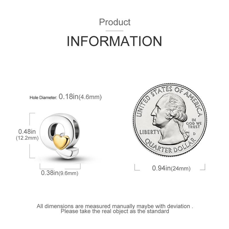 Charms Originale Heart English Alphabet Series Bead Fits Bracelets Necklace Women Charm Copper Luxury Diy Jewelry Gifts