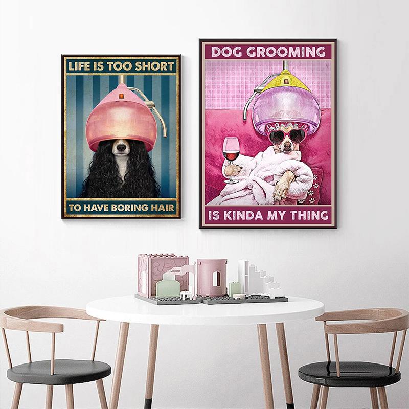 Make Dogs Pretty Posters, Dog Groomer Gift, Pet Grooming Hair Salon Poster Decor,Vintage Decor Wall Art Prints Canvas Painting