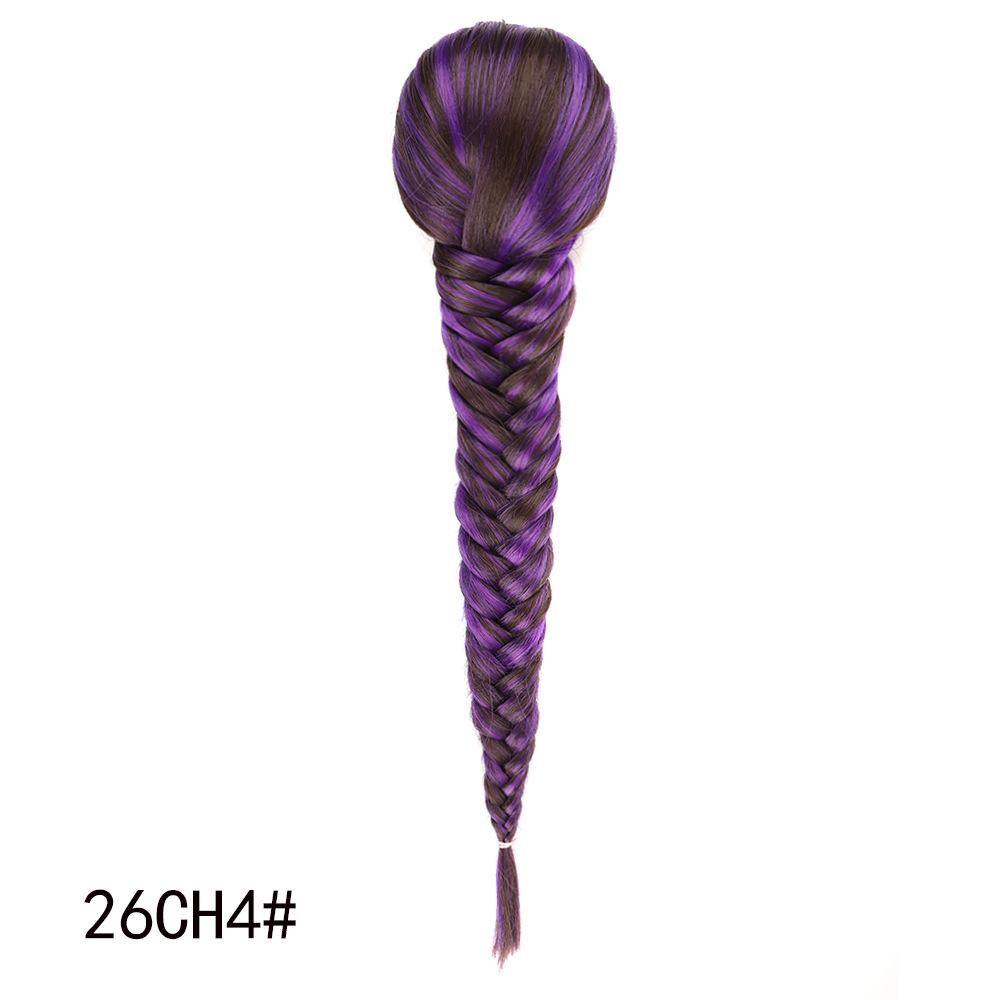 Jeedou Ponytails Hair Braided Plaited Fishtail Fishbone Drawstring Ponytail Extension Rainbow Colorful Chignon Hairpiece