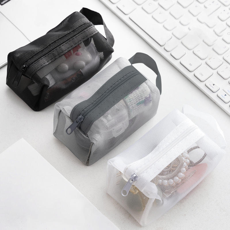 New Women Portable Storage Toiletry Organizer Bag Mesh Transparent Makeup Bag Large Capacity Tote Multifunctional Makeup Case