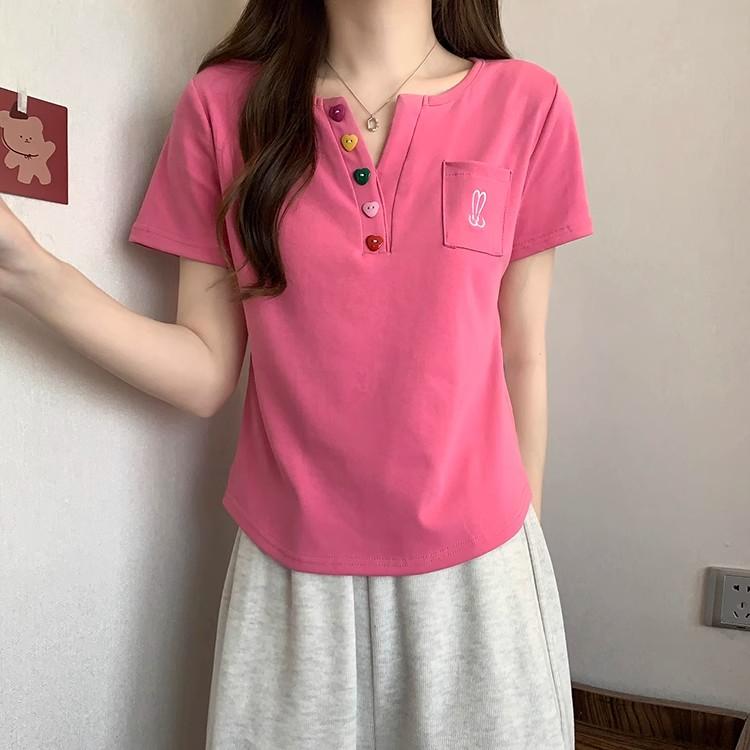 Summer Pure Cotton Irregular Solid T Shirts Women‘s V-neck Short-sleeve T-shirt Casual Slim Elastic Skinny Y2k Top Women Clothes