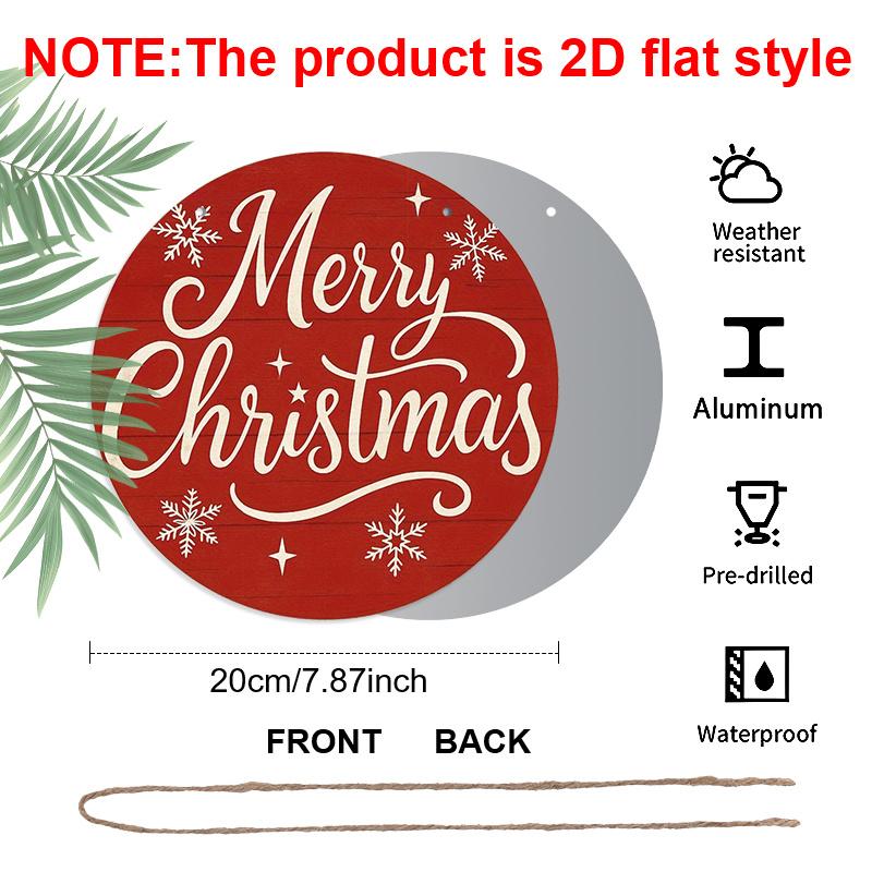 2D Flat, 1pc Vintage Aluminum Round Sign - Red Merry Christmas Quote, Rustic Vintage Home Garden Office Wall Decor, Suitable for Porches, Living