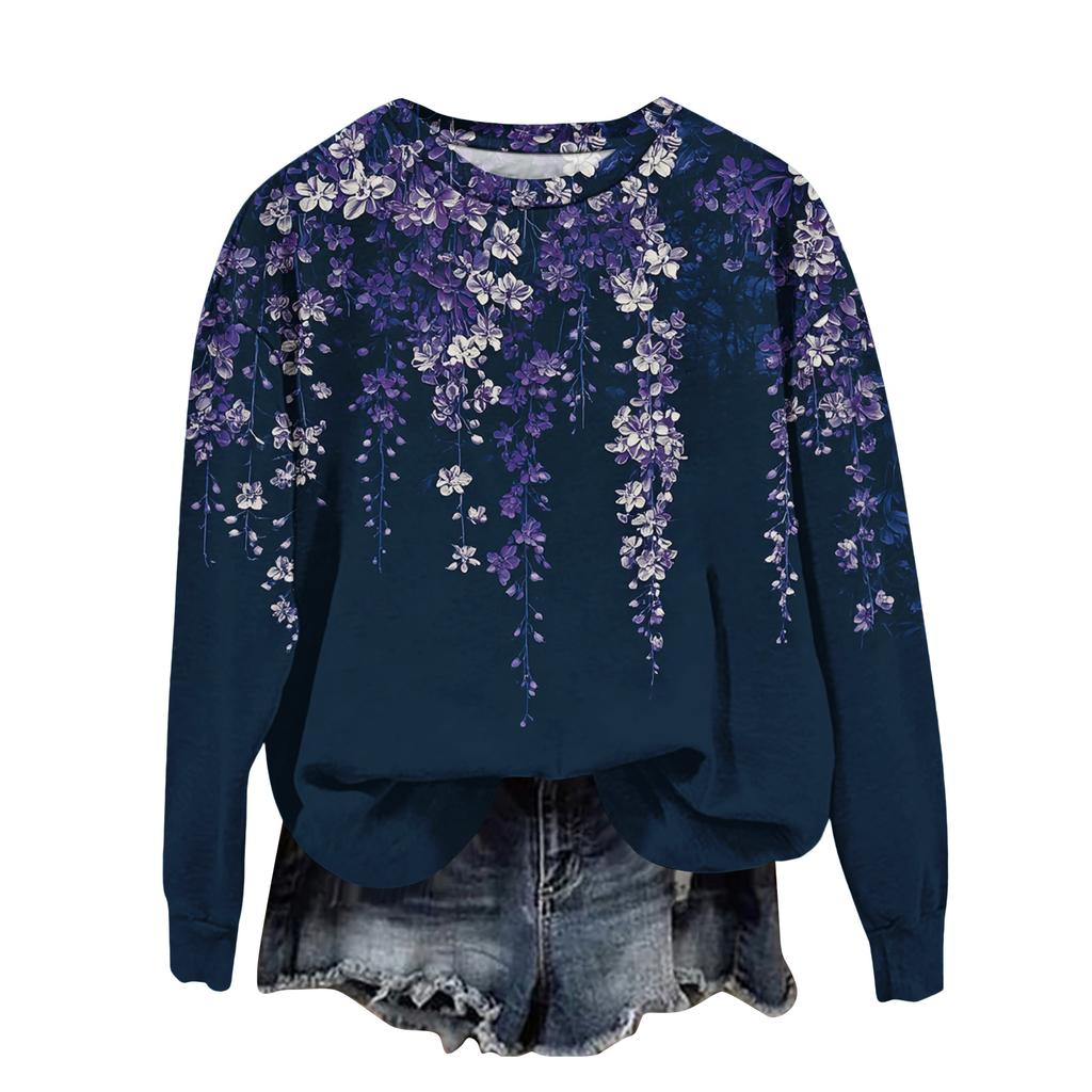 Women's Fashion Printed Long Sleeve Loose Round Neck Sweatshirt Top Fall