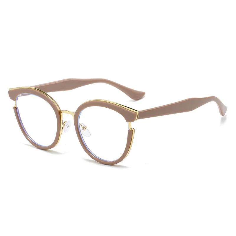 Retro Round Women Spring Hinge Glasses Frame Fashion Clear Anti Blue Light Eyewear Men Cat Eye Optical Leopard Frame