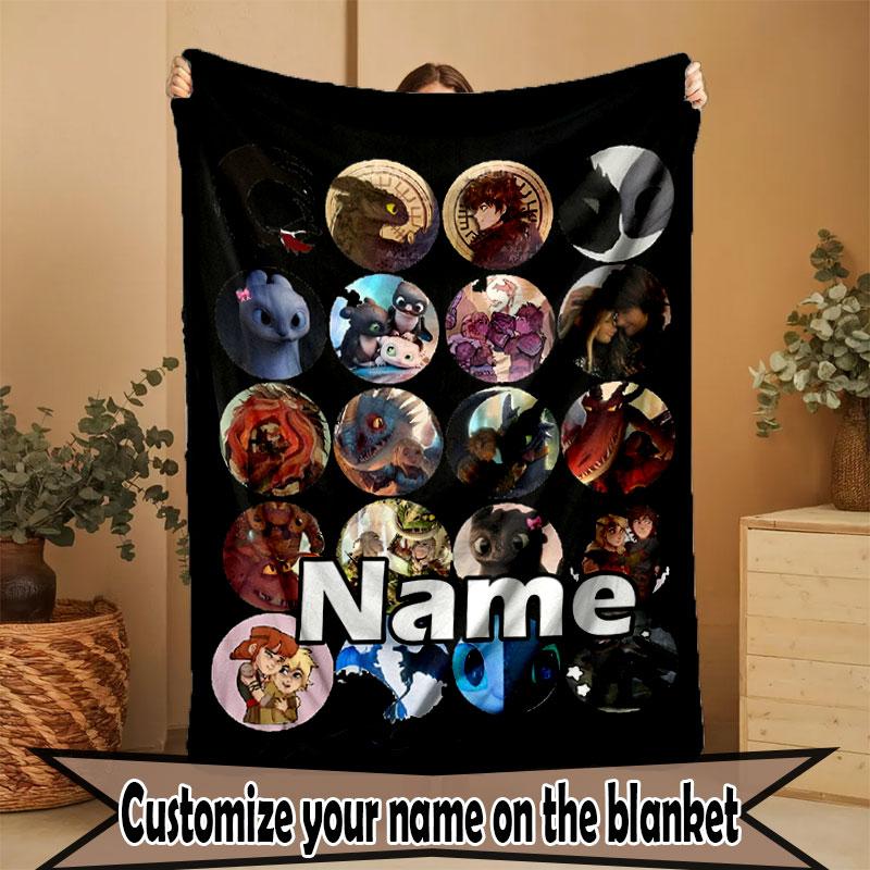 Custom Name Personalized How to Train Your Dragon Print Blanket, Home Decor, Bedroom, Sofa, Camping, Couch, Gifts for Birthday Christmas