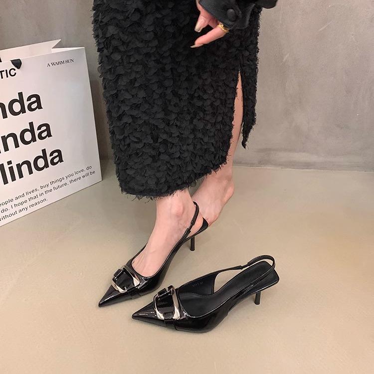 Temperament thin heel pointed head bag head sandals women's summer new with skirt niche metal high heels