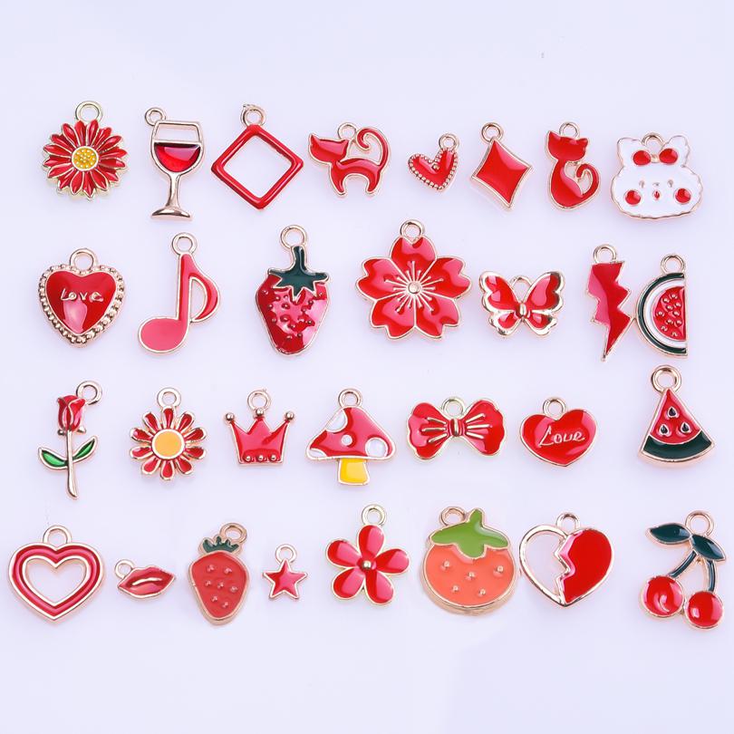 30 stuks/partij Willekeurig Gemengde Emaille Bedels Voor Sieraden Maken Benodigdheden Zon Maan Ster Fruit Dier Bedel Hanger Materialen DIY Oorbellen