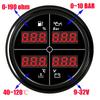 ZMFJH 8 Color LED Multifunctional 52mm Fuel Level Gauge+Oil Pressure+Water Temperature+Voltmeter with Sensor 0-190ohm 100-600mm