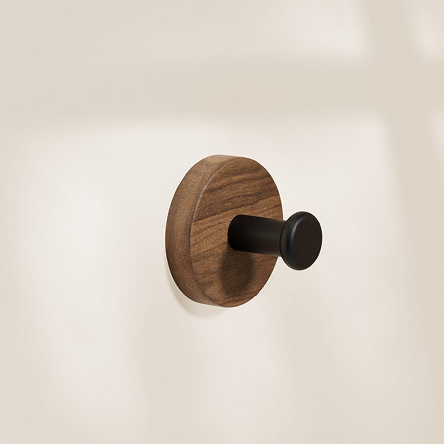 Walnut Wood Door Hook Adhesive Bathroom Towel Rack No-Drill Wall-Mounted Coat Hanger Wooden Hook for Kitchen or Bathroom