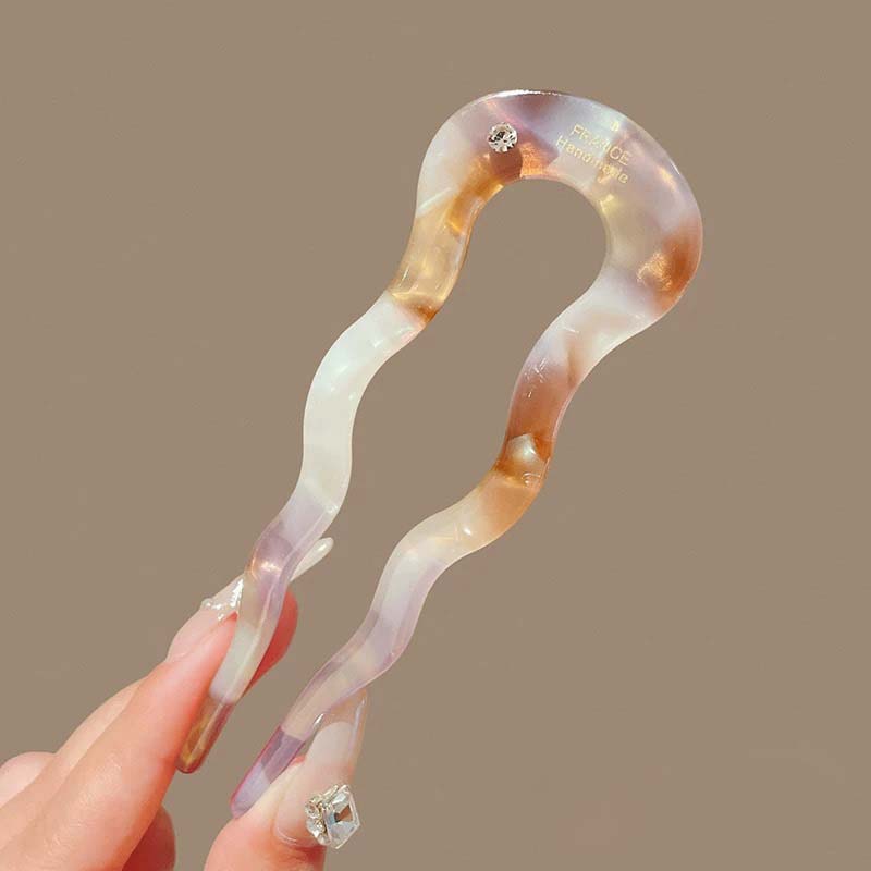 French Twist Haarstab Haarspange Acetat Wellige U-förmige Haarnadel Vintage Schildpatt Damen Haarknoten Pin Kopfbedeckung Accessoires