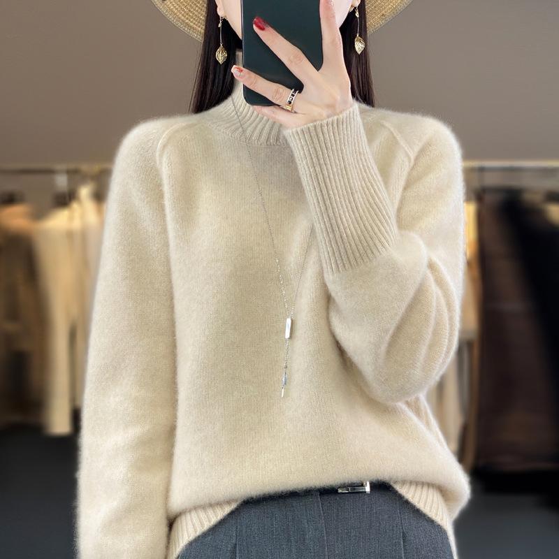 Verdickter Wollpullover im neuen Stil mit hohem Kragen und Schultergurten für Damen