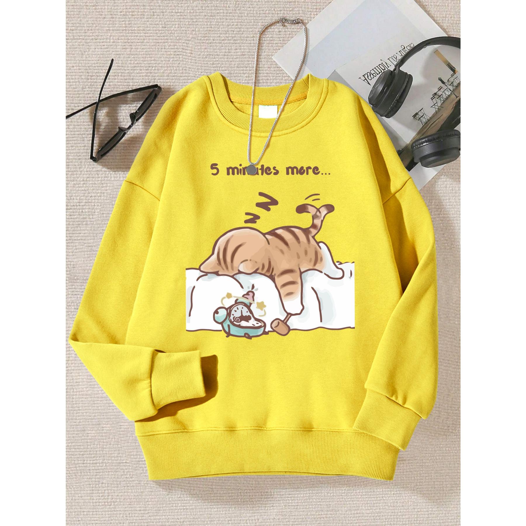

The Cat That Always Wants To Sleep Pattern Printed Hooded Women Simple Warm Autumn Sweatshirt Street Casual Pullovers 4XL