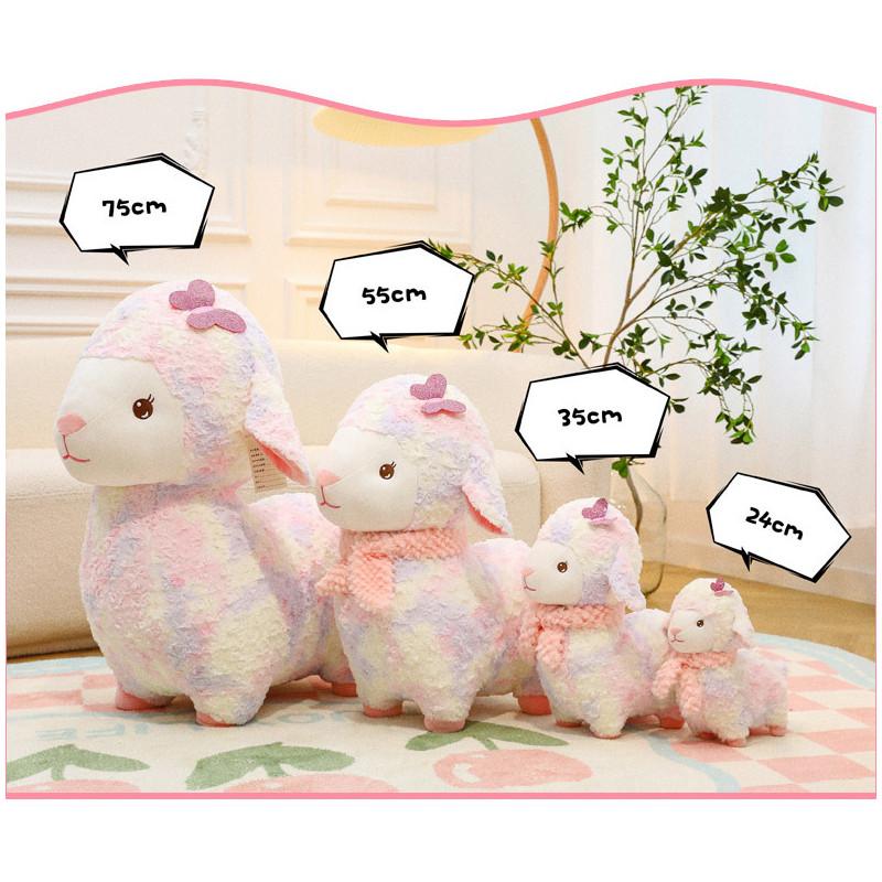 Cute Sheep Rainbow Plushie Animal Toy With Short Pile Fabric For Kids Playroom