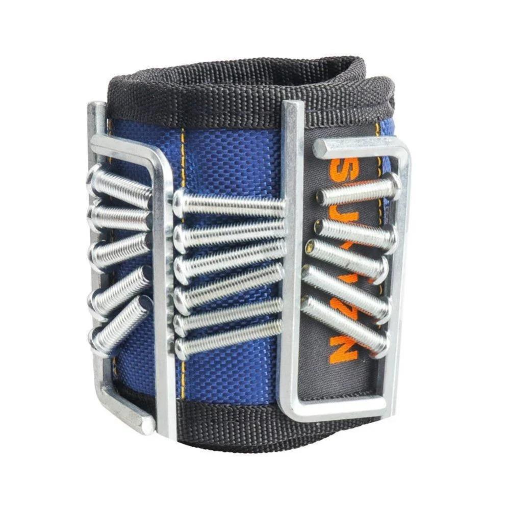 

Сильный магнитный браслет, портативная сумка для инструментов, электрик, регулируемый ремень на запястье, винты, маленькие металлические гвозди, болты Blue 3 rows