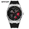 SANDA Men's Waterproof Luminous Polygonal Quartz Watch with 3D Rotating Dial and Silicone Band