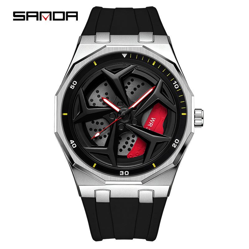 SANDA Men s Outdoor Sports Waterproof Silicone Strap Watch with Rotating Wheel Dial.