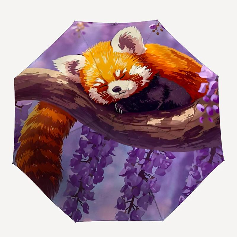 1pc Red Panda, Wisteria Automatic Open/close Umbrella, 8-Rib Sturdy Structure, Portable Travel Umbrella, Parties, Everyday Use,18