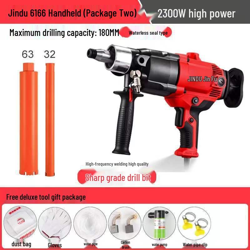 

Jindu High-Power Handheld Wet/Dry Diamond Core Drill with Desktop Stand for Concrete & AC Hole Drilling