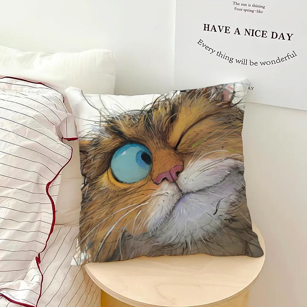 Cute Cat Printed Pillowcase Office Car Sofa Bed Cushion Cover Home Bedroom Decoration