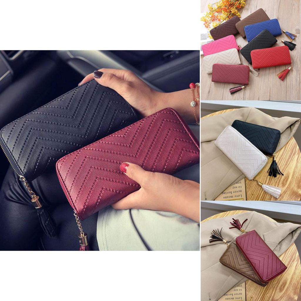 Carteira Elegante Longa com Zíper para Mulheres com Design Moderno de Franja em Cores Elegantes