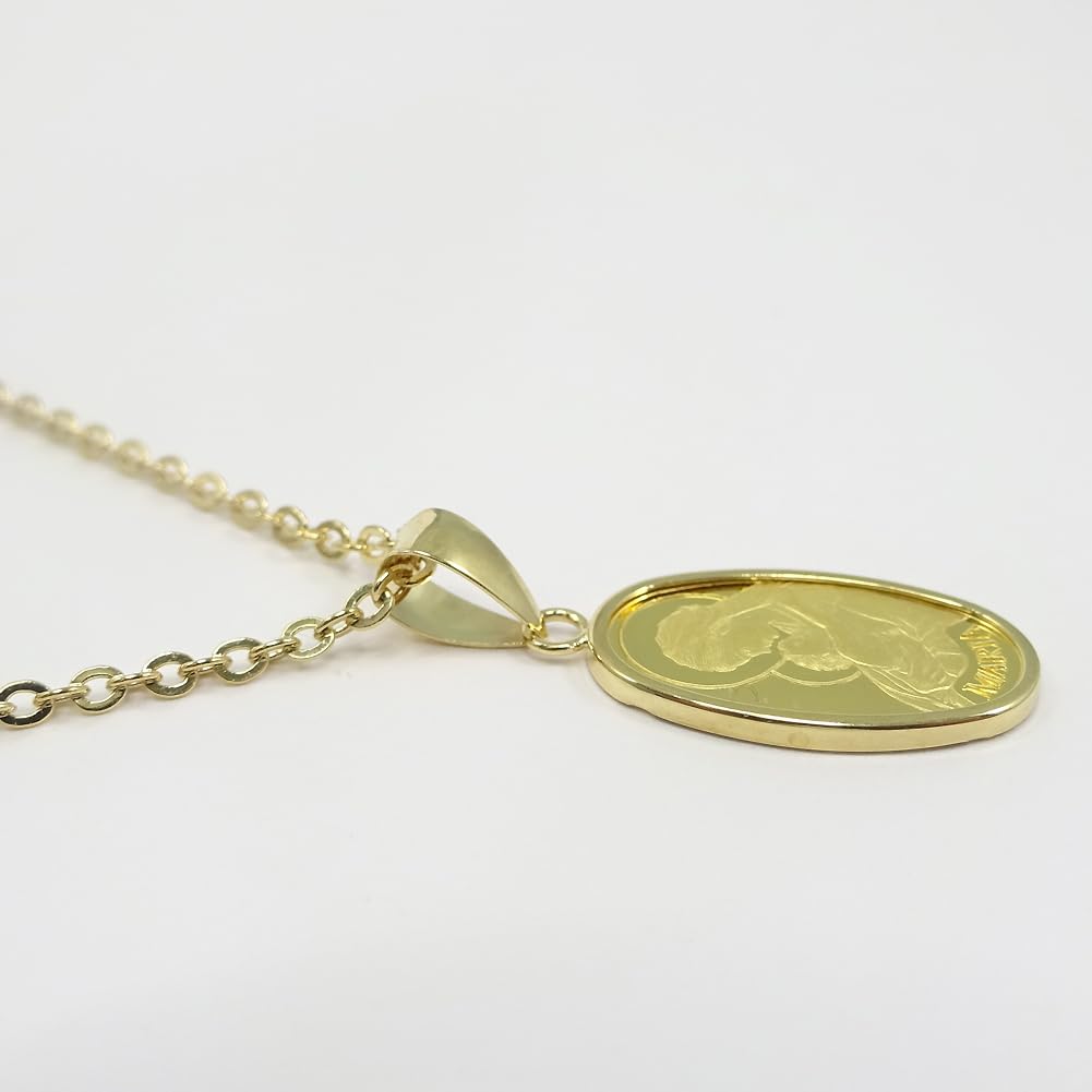Pure Gold Coin Oval Portrait of 24K Gold 18K Gold A00775 Pendant, 1.0 Gram, Form, Mary, Frame, Frame, [Gift Wrapped]