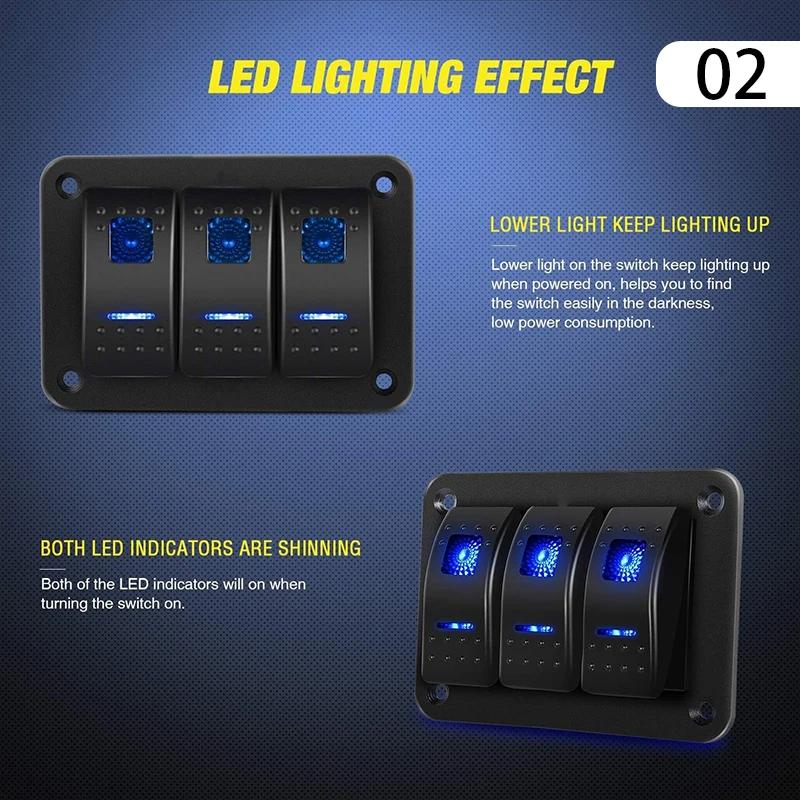 for Marine Boat Caravan Car Truck Waterproof Double Light Switch On-Off Rocker Switch Panel Led Toggle Switch Panel 12-24V 6Gang