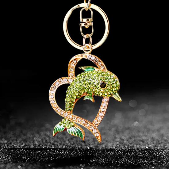 Keychain Sparkling Rhinestones Dolphin Charm Wearing Crown Key Chain Decorative Wallet Backpack Car Key Holder