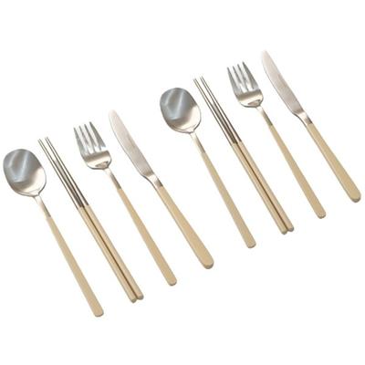 Snail Living Cuisine De Maman czysty zestaw sztućców dla 2 osób, kremowobiały, 2 szt. łyżka + 2 szt. pałeczki + 2 szt. widelec + 2 szt. nóż, popularna koreańska zastawa stołowa