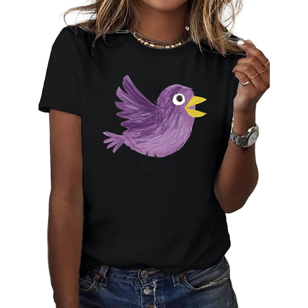 Women's T-shirt with Silly and Cute Bird Pattern Print Summer Short Sleeved Round Neck Top T-shirt Women's Clothing