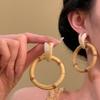 Silver Needle Resin Round Bamboo Earrings New Chinese Retro Simple Casual Earrings Niche Premium Earrings