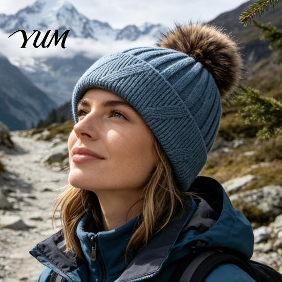 Warm Knit Caps for Daily Wear Winter Knitted Hat Women, Cold Weather Fleece Lined with Pom Thermal Beanies Pom, Chunky Snow Hat, Soft Ribbed