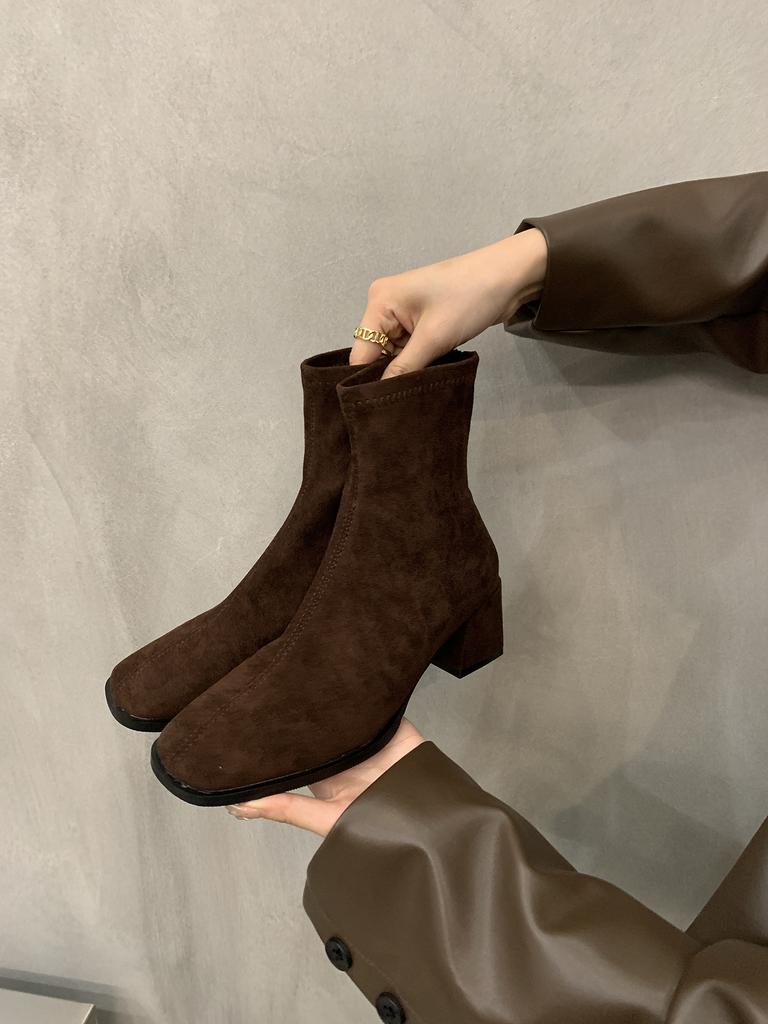 Coarse Heel Khaki Small Short Boots Women's Shoes Autumn and Winter Korean Foreign Style Ankle Boots Martin Boots