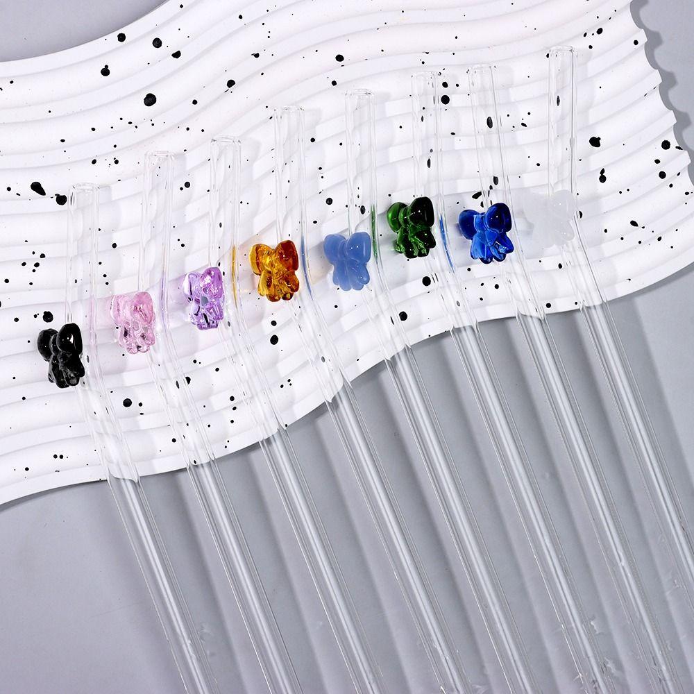 Juice Milk Drinking Butterfly Glass Straws Transparent Reusable Drinking Straw Washable Juice Drink Blender Stick