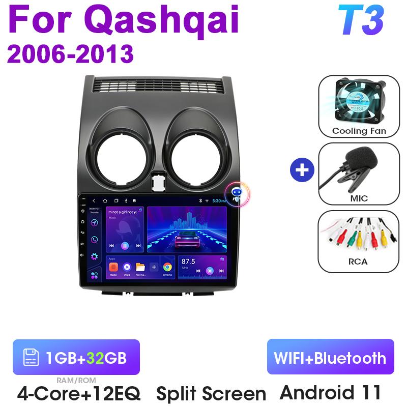 Radio auto 2 Din Android 12 pentru Nissan Qashqai 1 J10 2006-2014 Player video multimedia Navigație GPS Stereo 4G WIFI Carplay Auto