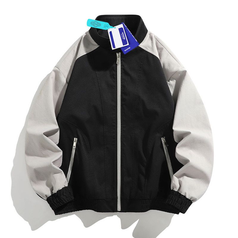 Wassup Casual Stand-Up Collar Jacket for Men, Spring and Autumn Thin Patchwork Sports Coat, Trendy Brand, Loose Fit, Versatile