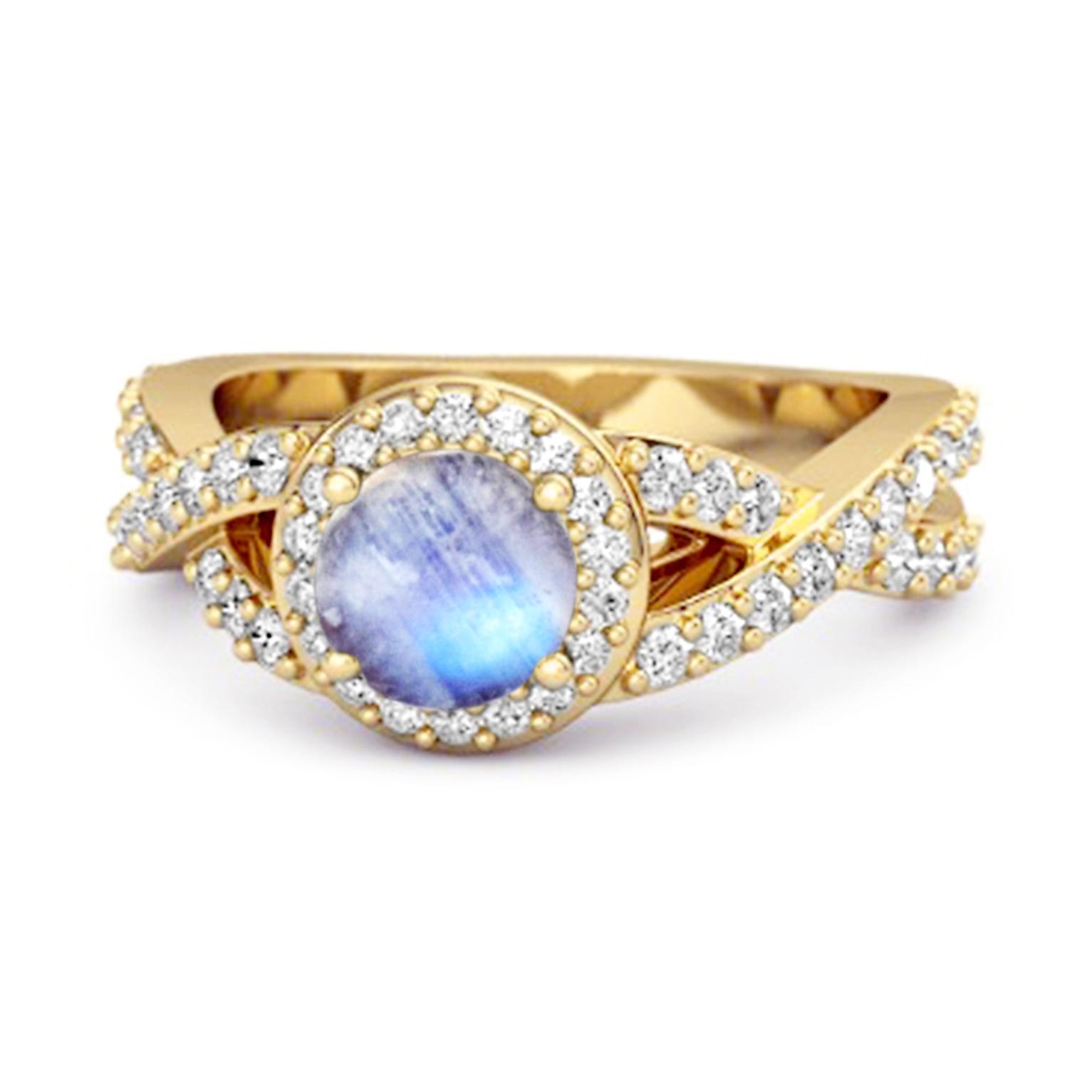 Moonstone Halo Accents Ring -925 Sterling Silver Gold Vermeil 6.5 жёлтый/золотой