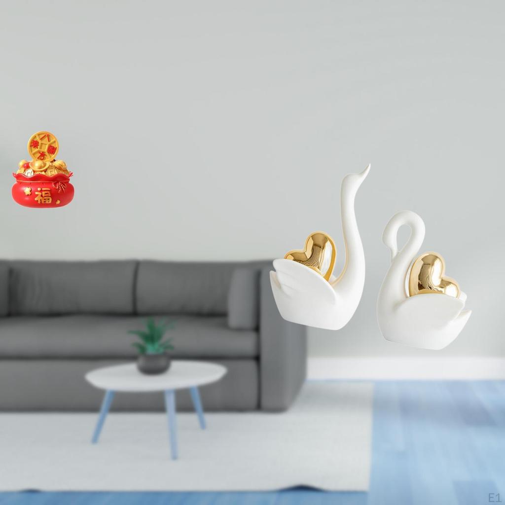 Festival Treasure Swan Cornucopia Ornament Art Craft Couple Decor for Year Bedroom Housewarming