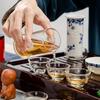 Juego de té chino de vidrio transparente resistente al calor, juego de té de madera maciza con paquete de bandeja de té Kung Fu