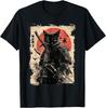 Vintage Japanese Art Anime Graphic Samurai Cat Warrior T-Shirt