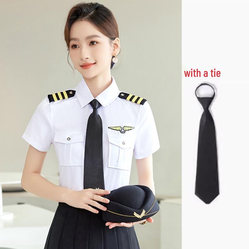 Damen Weißes Kurzarm-Uniformhemd für Piloten & Flugbegleiter M white