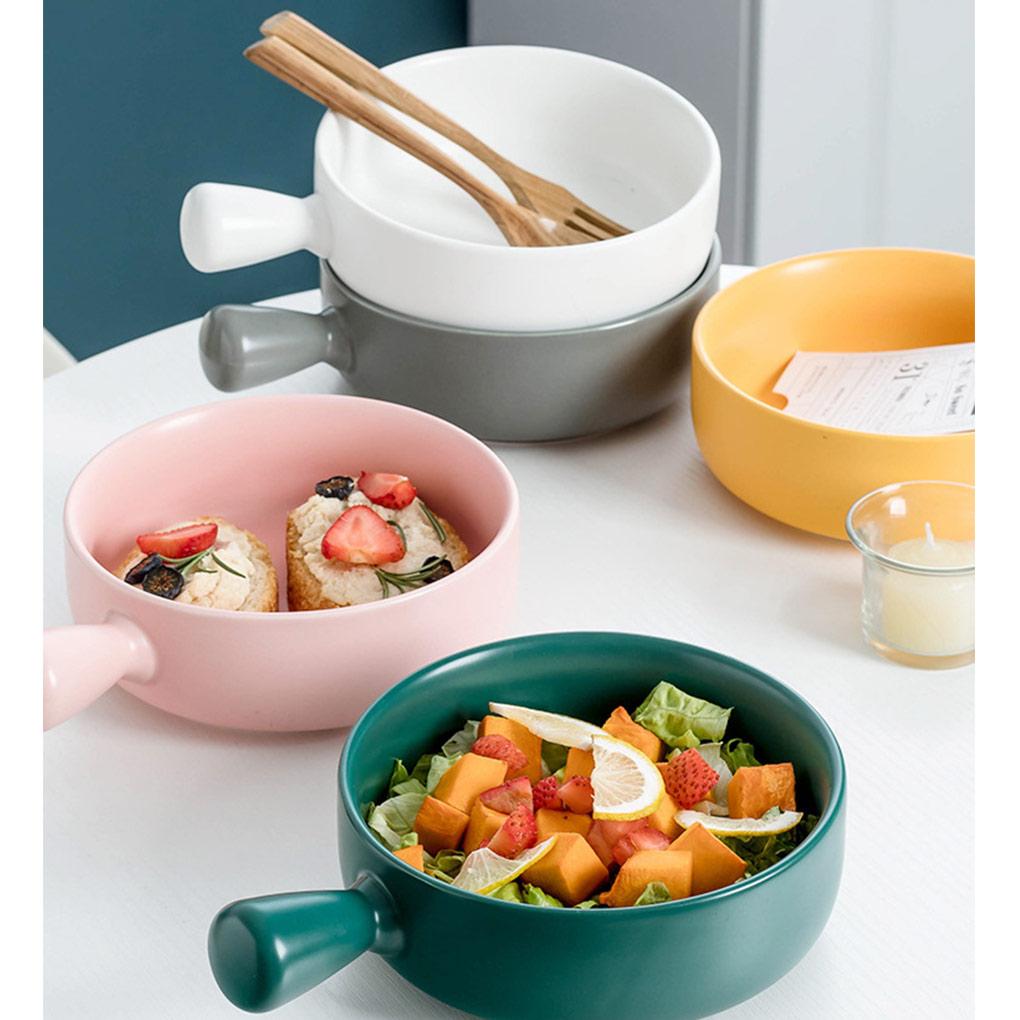 Keramik Salatschüssel mit Griff Einfarbig Entzückend Waschbar Niedlich Zuhause Frühstück Abendessen Suppe Obstschüsseln Geschirr