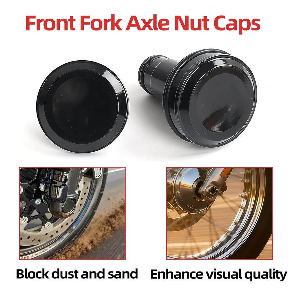Front Axle Nut Caps for Harley Softail Low Rider ST FXLRST, S FXLRS, S/ST Street Bob, Fat Bob 2018-2026, CNC Billet Aluminum Gloss Black, 2 Pack