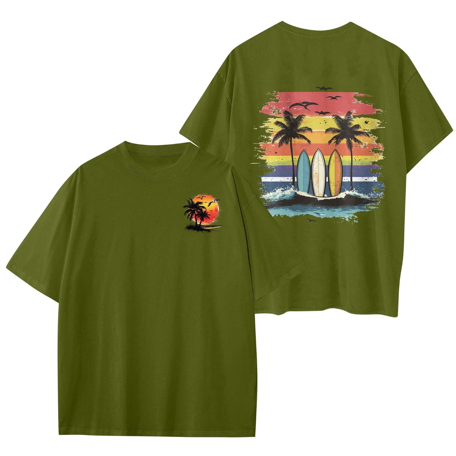 

Женский круглый вырез модный свободный гавайский принт короткие рукава XXXL