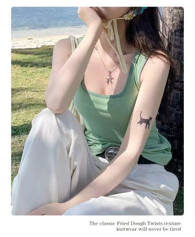 Trendy Square Neck Color Block Camisole with Chest Pads - Summer Hot Item for Inner & Outer Wear