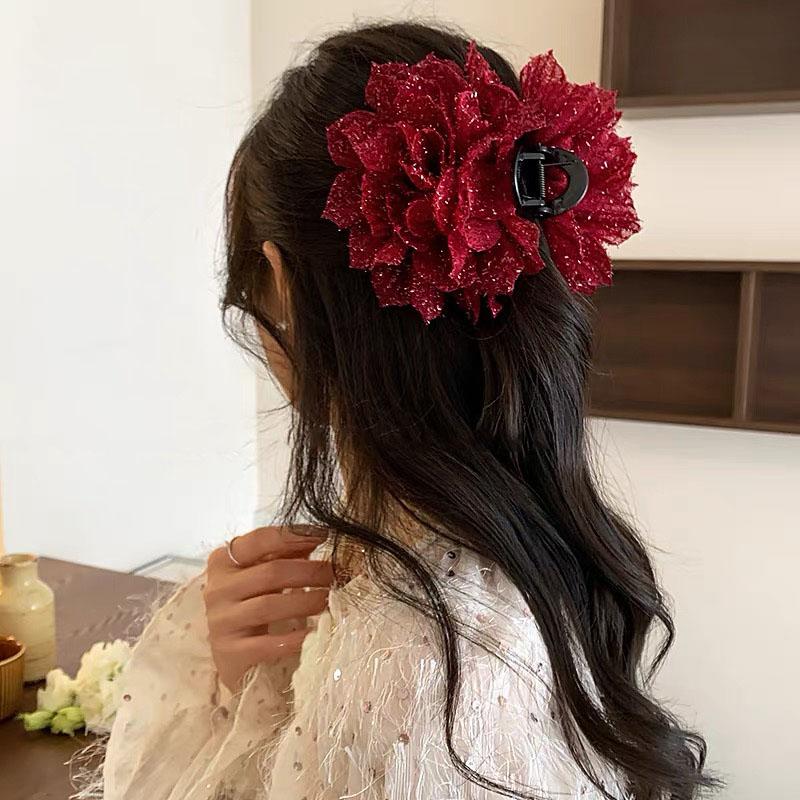 Eleganter Großer Blume Krallenclip Koreanische Mode Funkelnder Hai Haarclip Haarspangen Mädchen Haarklammer Party Kopfschmuck Damen Haaraccessoires