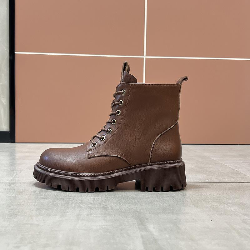 Leather Martin Boots Women's Velvet 2026 New Autumn and Winter Single Cotton Boots British Style Short Boots Thick Sole
