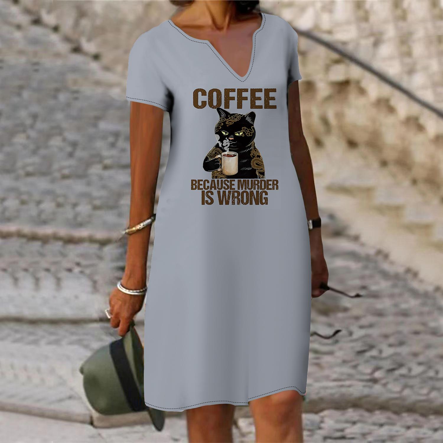 

Летнее модное платье с v-образным вырезом, женское платье с коротким рукавом и милым принтом собаки на спине, свободное повседневное платье для женщин 2XL серый