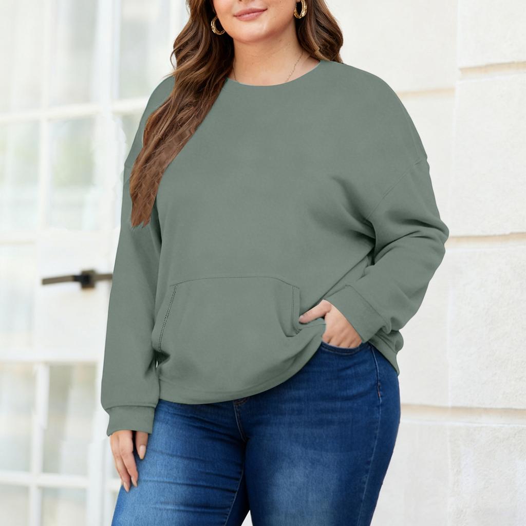 Plus Size Sweatshirt För Kvinnor Oversized Crewneck Långärmad Pullover Toppar