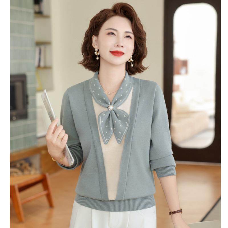 Middle-aged and Elderly Autumn and Winter Bottoming Sweater Mother Autumn Clothes New Knitted Sweater Top Middle-aged Women's Clothing Strap Sweater