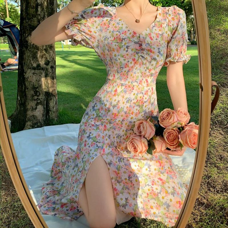 

Платье А-силуэта средней длины с французским цветочным принтом и V-образным вырезом 2025 г. 3XL розовый